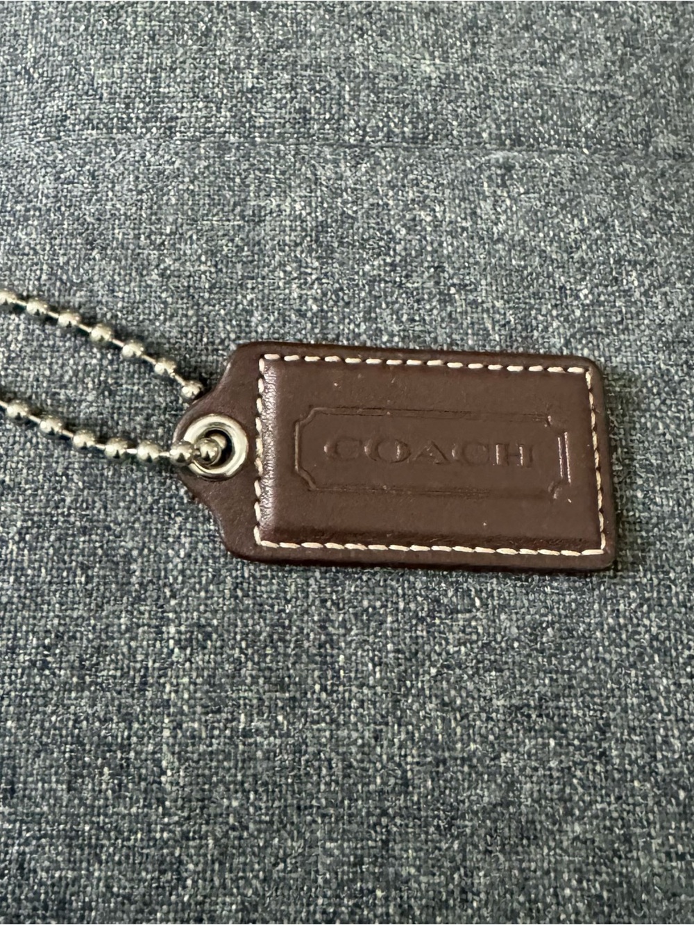 COACH Brown Leather Bag Tag with Silver Ball Chain